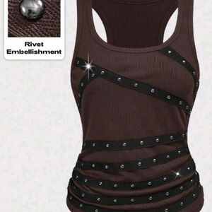 ROMWE Chocolate Rivet Embellished Tank Top